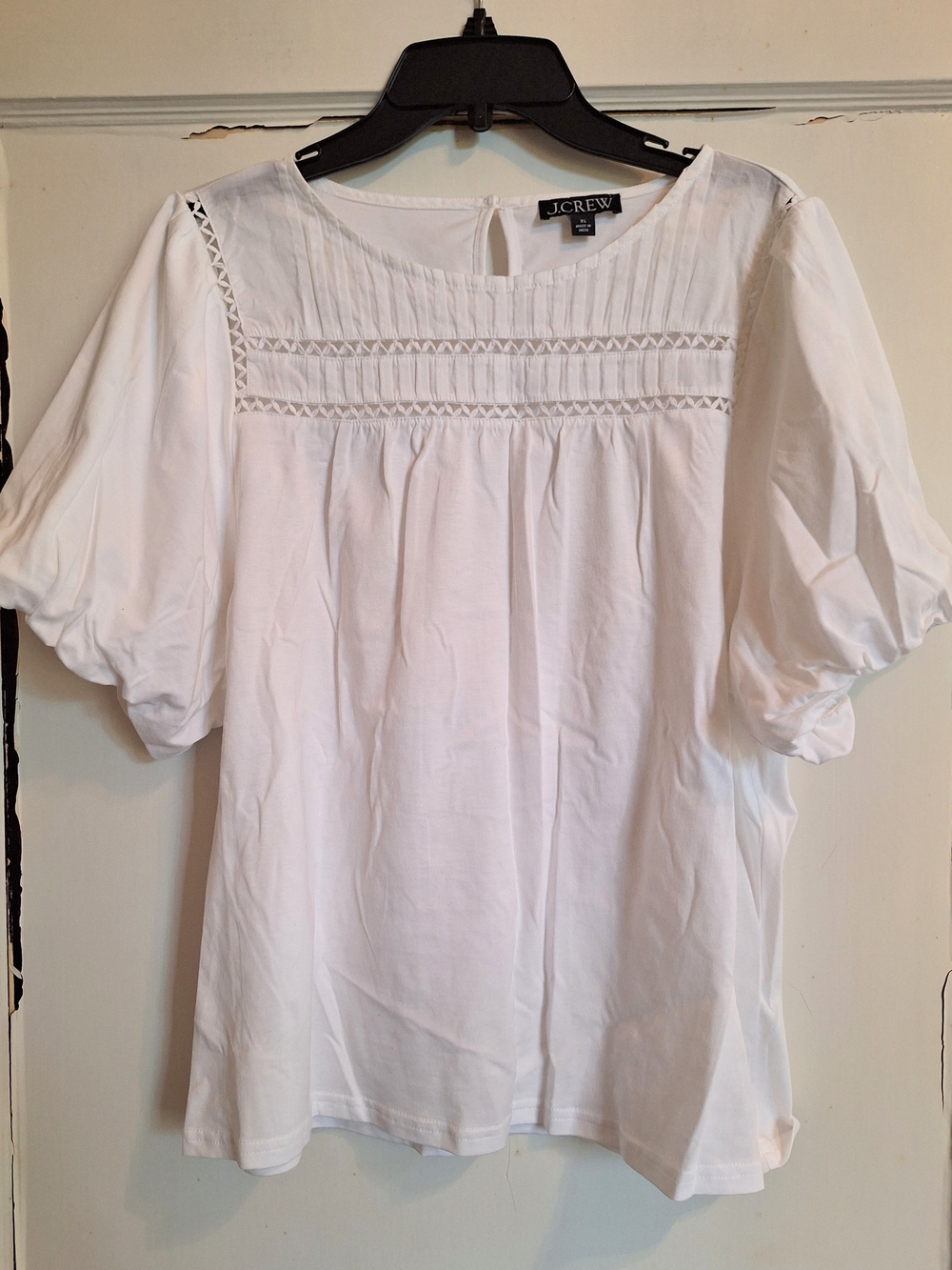 J.Crew White Pintuck Crochet Yoke Cotton Top